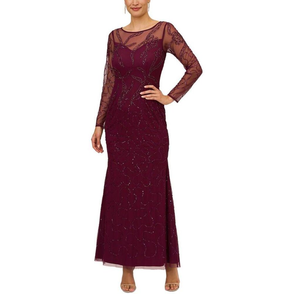 Papell Studio by Adrianna Papell Womens Purple Beaded Evening Dress Gown NWOT
